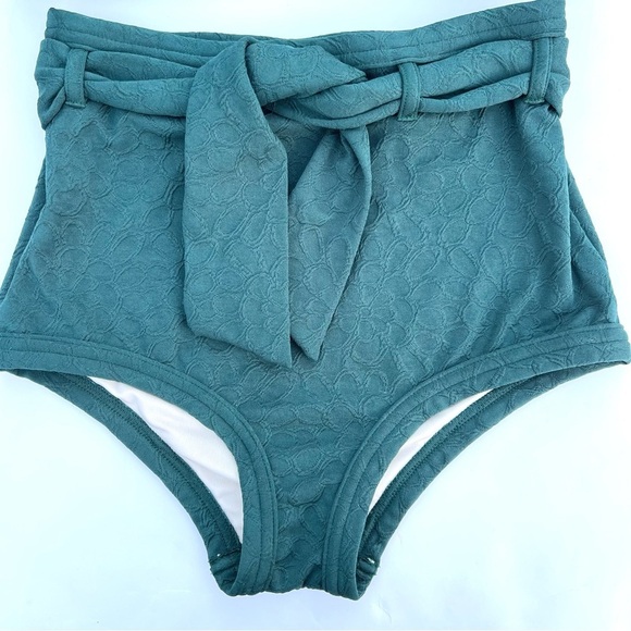 Peony Textured Belted High-Waisted Tie Two Piece Swimsuit Bikini Green Small - Picture 8 of 16
